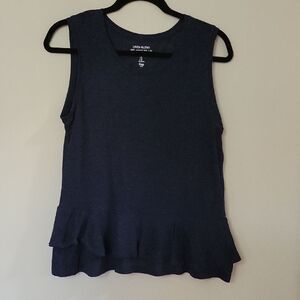 Gap Linen Blend Navy Sleeveless Ruffled Top Medium